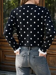 Flora Isola Flora Isola Polka Dot Pattern Button Front Cardigan - Black - View 2
