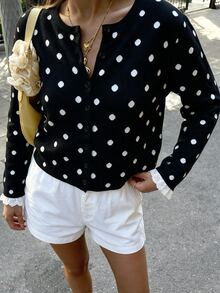 Flora Isola Flora Isola Polka Dot Pattern Button Front Cardigan - Black - View 4