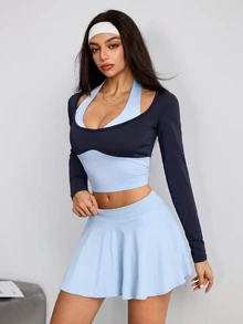 SHEIN Sports 女款 2 合 1 配色休閒日常旅行運動運動衫 - 彩色 - 查看 3