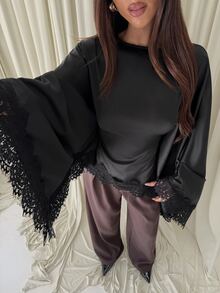 Aloruh Boat Neck Voluminous Sleeve Cinched Waist Commuter Blouse,Halloween - Black - View 7
