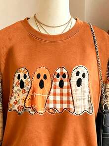 Lalippa Women's Ghost Print Crew Neck Long Sleeve Casual Sweatshirt - Multicolor - View 4