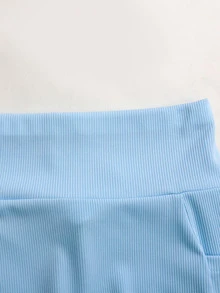 SHEIN Setelan Olahraga Rajut Kasual untuk Remaja Perempuan - Biru - View 3