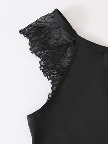Tween Girl Contrast Lace Raglan Sleeve Gymnastics Leotard - Black - View 7