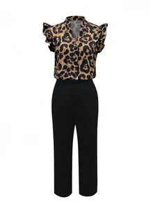 Glyssa Women's Leopard Print V-Neck Top And Solid Color Pants 2-Piece Set - Multicolor - View 5