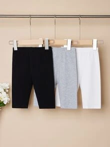 SHEIN Young Girl 3pcs Solid Elastic Waist Biker Shorts - Multicolor - View 2