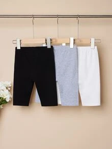 SHEIN Young Girl 3pcs Solid Elastic Waist Biker Shorts - Multicolor - View 7