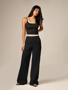 AiiRZ Wide Leg Linen Feel Tailored Trouser With Elastic Waistband High Waist Palazzo Pants For Office And Casual Wear - Black - View 4