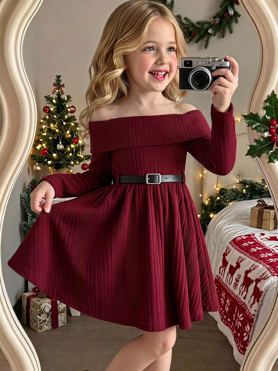 Tween Girl Long Sleeve Homecoming Dress US Fall Style Fall Outfits Fall Dress - Burgundy - View 1