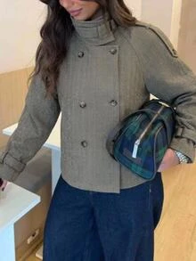 Aloruh 女款高街休閒寬鬆千鳥格格紋夾克，秋季新款深棕色，舒適辦公室教師節穿搭秋裝 - 彩色 - 查看 9