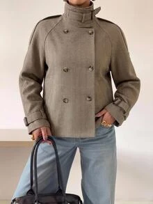 Aloruh 女款高街休閒寬鬆千鳥格格紋夾克，秋季新款深棕色，舒適辦公室教師節穿搭秋裝 - 彩色 - 查看 2