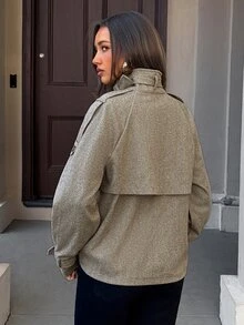 Aloruh 女款高街休閒寬鬆千鳥格格紋夾克，秋季新款深棕色，舒適辦公室教師節穿搭秋裝 - 彩色 - 查看 3