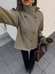 Aloruh 女款高街休閒寬鬆千鳥格格紋夾克，秋季新款深棕色，舒適辦公室教師節穿搭秋裝 - 彩色 - 查看 5