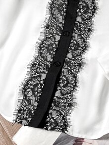 Modelyn Áo blouse nữ tay dài bèo nhún phối ren thanh lịch đa năng phong cách công sở mùa xuân thu size lớn - trắng - Xem 4
