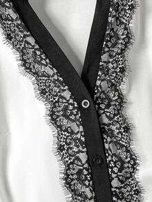 Modelyn Áo blouse nữ tay dài bèo nhún phối ren thanh lịch đa năng phong cách công sở mùa xuân thu size lớn - trắng - Xem 7