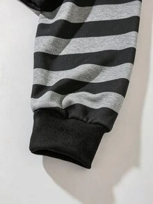 IslaSuriya Casual Grunge Streetwear Loose Drop Shoulder Striped Sweatshirt School Black And White Striped Autumn - Black - View 3