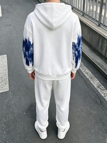 Tween Boy Casual Minimalist Long Sleeve Comfortable Hoodie & Pants 2 Pieces Set, Suitable For Autumn/Winter, Classic Cool Tie-Dye Pattern Print, Classic Text Graphic Print, Suitable For Street Style - Multicolor - View 5