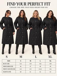 Rafferiza Women's Waterproof Diamond-Quilted Long Coat Featuring Functional Side Pockets, Collarless Neckline And Buttom Detalied, Daily Minimalist A-Line Silhouette - الأسود - مشاهدة 7
