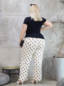 CHERRY TINTT SELECTION Asymmetrical Waist Casual Vacation Polka Dot Denim Pants - Multicolor - View 2