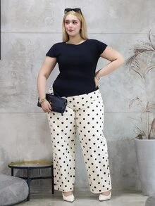CHERRY TINTT SELECTION Asymmetrical Waist Casual Vacation Polka Dot Denim Pants - Multicolor - View 4