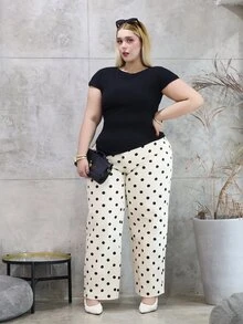 CHERRY TINTT SELECTION Asymmetrical Waist Casual Vacation Polka Dot Denim Pants - Multicolor - View 1