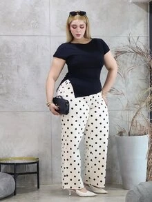 CHERRY TINTT SELECTION Asymmetrical Waist Casual Vacation Polka Dot Denim Pants - Multicolor - View 6