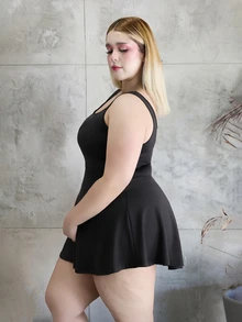 CHERRY TINTT SELECTION Plus Size Women's Sleeveless Romper, Solid Color Pockets,One Piece Outfit - Black - View 6