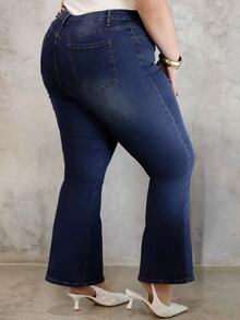 CHERRY TINTT SELECTION Spring Plus Size Women Retro Elastic Fitted Flare Jeans, Versatile Cowgirl Rodeo - Blue - View 4
