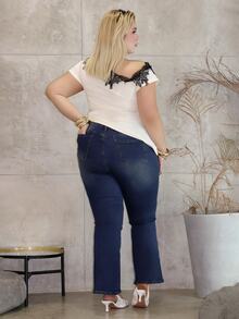 CHERRY TINTT SELECTION Spring Plus Size Women Retro Elastic Fitted Flare Jeans, Versatile Cowgirl Rodeo - Blue - View 2