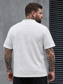 DRIVNCORE Plus Size Men's Stand Collar Polo Shirt, Knitted Jacquard Fabric, Casual Daily Wear, Fashionable Versatile Style - White - View 2