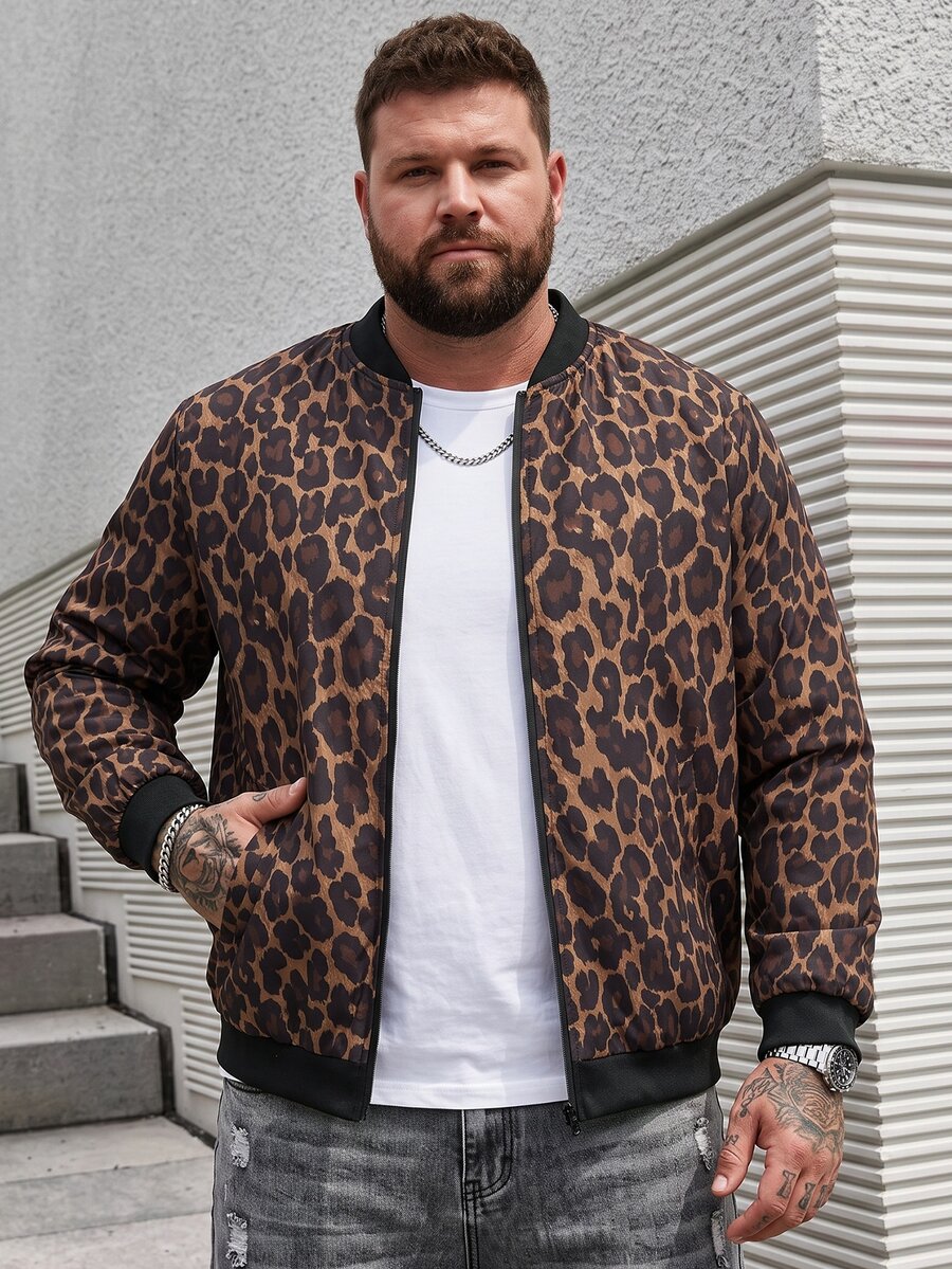 DRIVNCORE Men's Plus Size Leopard Print Jacket - Multicolor - View 1
