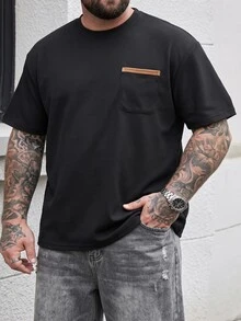 DRIVNCORE Men's Plus Size Colorblock Waffle Knit Crew Neck Short Sleeve Pocket T-Shirt - Black - View 1