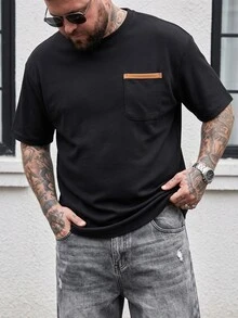 DRIVNCORE Men's Plus Size Colorblock Waffle Knit Crew Neck Short Sleeve Pocket T-Shirt - Black - View 3