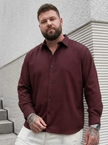 DRIVNCORE 大尺碼男士酒紅色滿版印花襯衫，秋季商務休閒圖案奢華襯衫，適合晚宴婚禮賓客、商務通勤、老錢風、典禮場合 - 酒紅色 - 查看 4