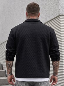 DRIVNCORE 男士加大码夹克，男士前扣长袖口袋简约夹克，休闲日常穿着，男士夹克，秋冬版男士夹克，男朋友礼物，温暖的长袖休闲外出夹克，男士黑色夹克，男士休闲夹克，男士 Shacket 纹理夹克 - 黑色 - 查看 2