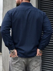 DRIVNCORE 男士大尺碼春季休閒鈕扣長袖襯衫，秋季，正式 - 藍色 - 查看 2