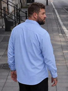 Manfinity Mode Men's Plus Size Business Mature Casual Wrinkle-Resistant Fabric Long Sleeve Shirt, Ceremony - Baby Blue - View 2