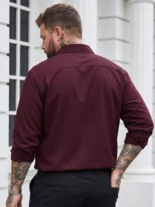 DRIVNCORE Plus Size Men's Long-Sleeved Button Front Shirt, Fall, Formal - Burgundy - View 2