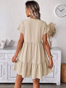 SHEIN LUNE Women Short Dresses Vacation Beige Summer Casual Tropical Boho Vacation Beach - Apricot - View 2