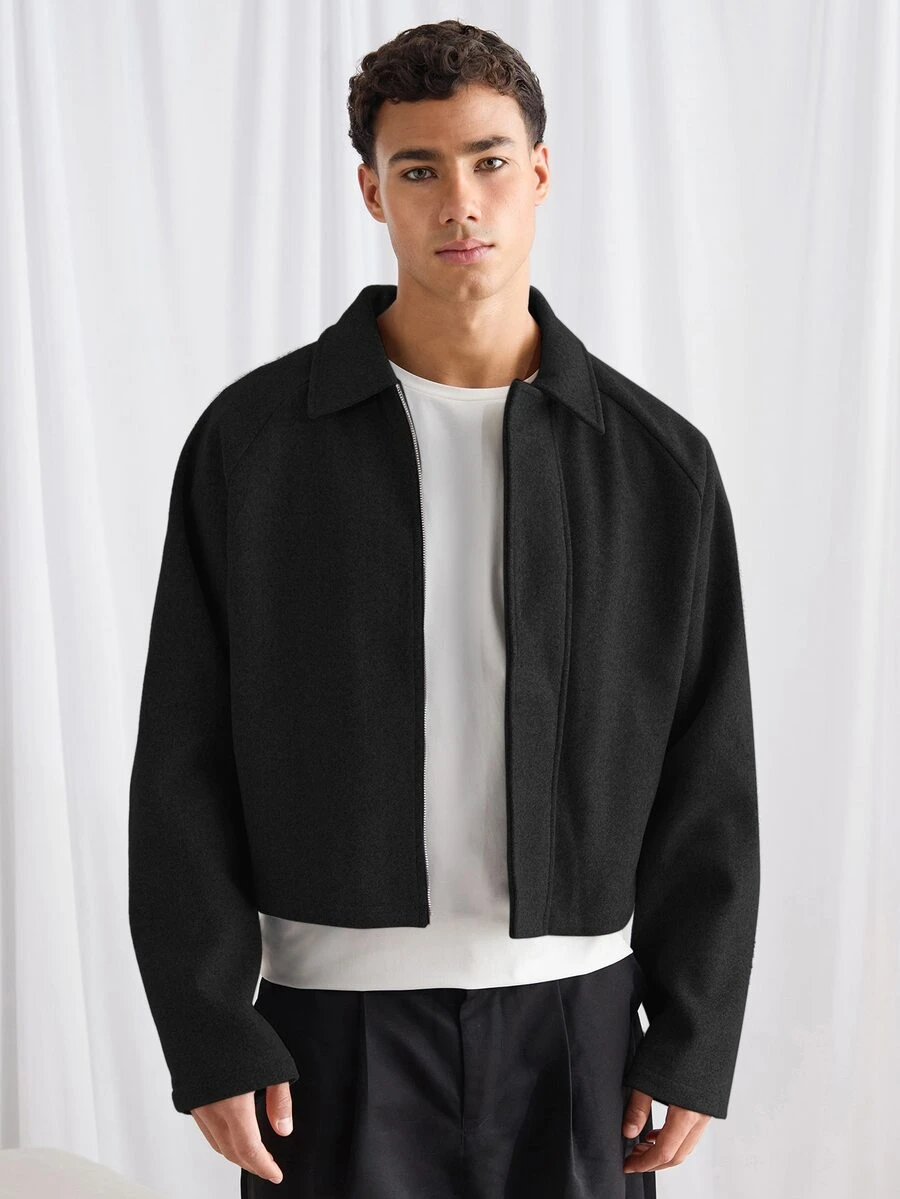 Mainfolk Chaqueta holgada casual para hombre con cuello abatido y manga larga, adecuada para otoño/invierno, vacaciones, regalos del Día del Padre - Negro - Ver 1
