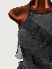 Mistrie YK2「Hot Girl」女款秋冬新款性感項鍊露背流蘇閃亮布料百褶短洋裝，時尚性感 - 黑色 - 查看 9