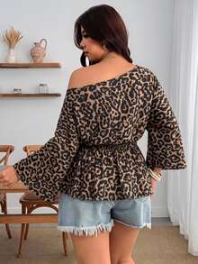 Enliva Plus-Size Women's Retro Leopard Print One-Shoulder Pleated Waist Loose TopApple,Rounded Body - Multicolor - View 2