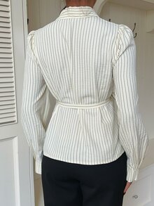 Siren Gaze Autumn/Winter New Turn-Down Collar Tie Waist Commuter Shirt - Apricot - View 2