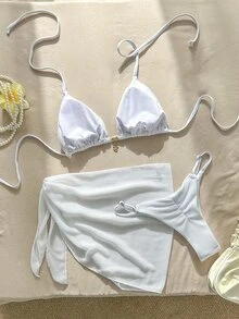 Costavie 女款比基尼 3 件式優雅泳裝 純白色特殊面料 金屬星星裝飾 性感比基尼套裝與洋裝 派對婚禮適用 女款泳裝 - 白色 - 查看 4