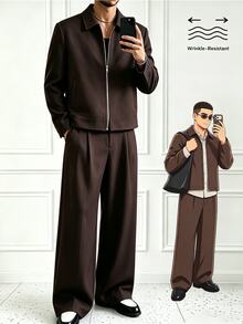 HUEFORM Men's Old Money Brown Lined Loose Fit Outerwear Co-Ords,Wrinkle-Resistant Fabric, Easy To Care For-A Must-Have Item. A Must-Have For Lazy People - Coffee Brown - View 1