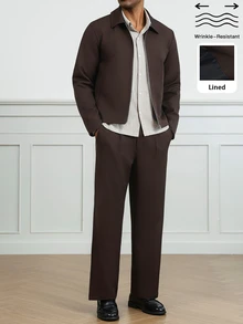 HUEFORM Men's Old Money Brown Lined Loose Fit Outerwear Co-Ords,Wrinkle-Resistant Fabric, Easy To Care For-A Must-Have Item. A Must-Have For Lazy People - Coffee Brown - View 5