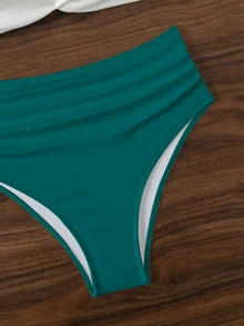 SHEIN Swim 女式時尚款夏天海灘度假風比基尼套裝（帶鋼托） - 霧霾藍 - 查看 5