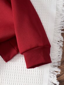 SHEIN Tween Girls Sweet Faux Pearl Bow Print Sweatshirt, Cozy Fall & Winter Styles, Suitable For Autumn/Winter, Back To School Must-Have, Random 1pc Sent - Red - View 4