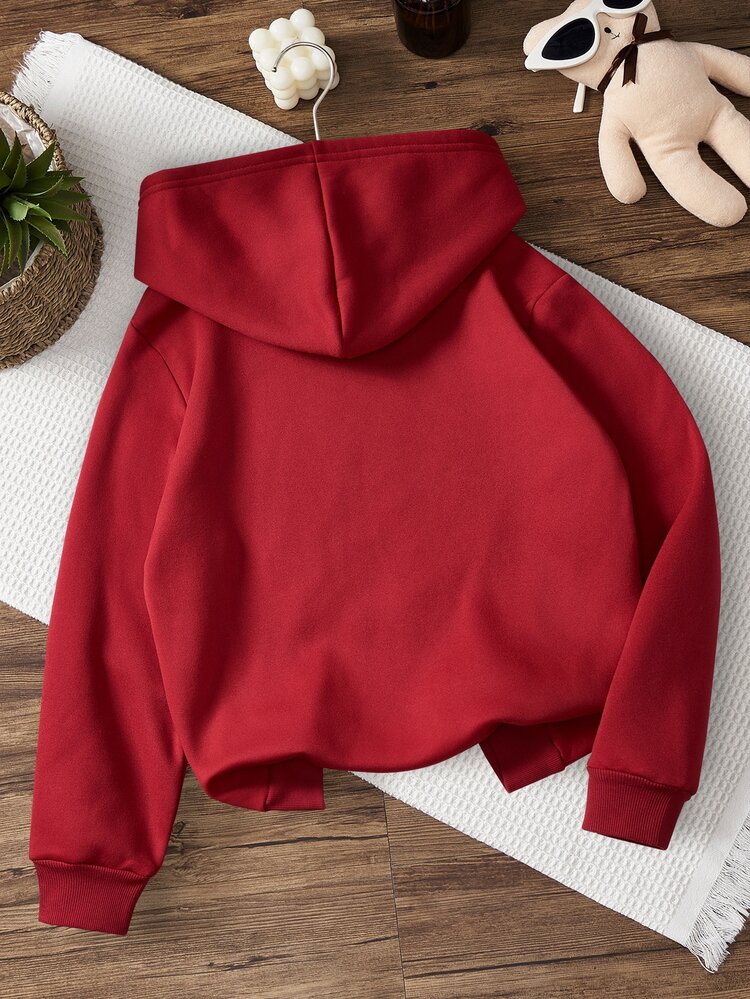SHEIN Sweatshirt Kasual Longgar Lengan Panjang Motif Pita untuk Anak Perempuan Remaja, Warna Merah dan Hitam, Cocok untuk Kembali ke Sekolah Musim Gugur/Musim Dingin - Merah - View 2