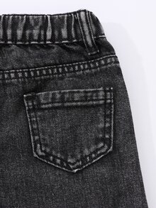 SHEIN Young Girls Light Blue Strawberry Print Wide Leg Denim Pants, Elastic High Waist, Raw Edge, Autumn Fall School - Black - View 7