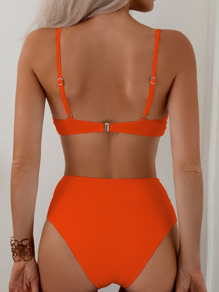 SHEIN Swim Solid Underwire Bikini Set Bathing Suit For Vacation, Summer Beach - Orange - View 2